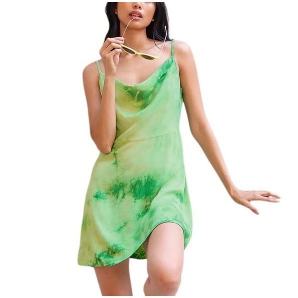 NWT Green Tie-Dye Cowl Neck Mini Dress Large